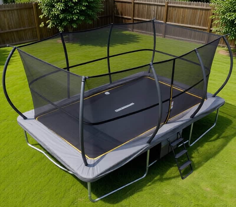10x17ft Rectangular Trampoline with Safety Enclosure Grey - Free Ladder Shoe Tidy Anchor Kit Basketball