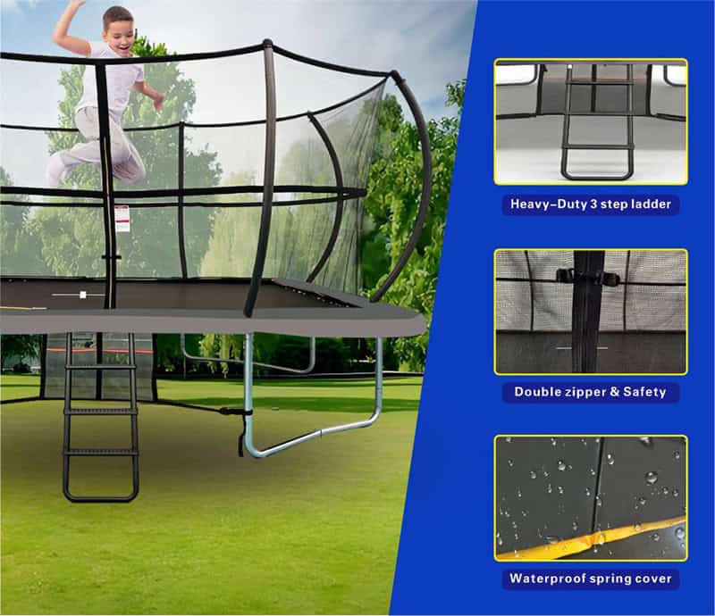 10x17ft Rectangular Trampoline with Safety Enclosure Grey - Free Ladder Shoe Tidy Anchor Kit Basketball