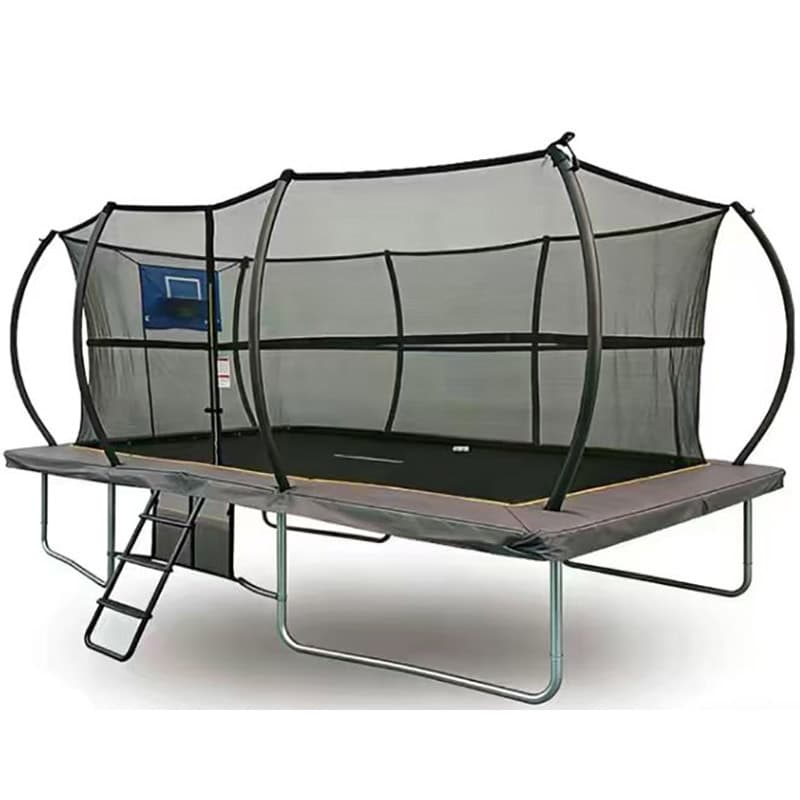 10x17ft Rectangular Trampoline with Safety Enclosure Grey - Free Ladder Shoe Tidy Anchor Kit Basketball
