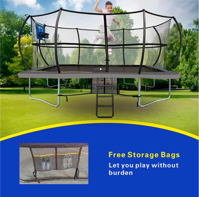 10x17ft Rectangular Trampoline with Safety Enclosure Grey - Free Ladder Shoe Tidy Anchor Kit Basketball