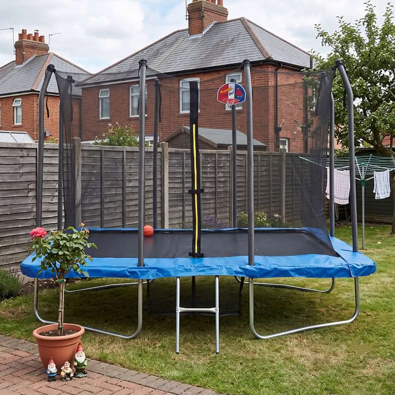 Mako 6x8ft Rectangular Trampoline with Safety Enclosure Blue FREE Ladder Basketball Game & Shoe Tidy