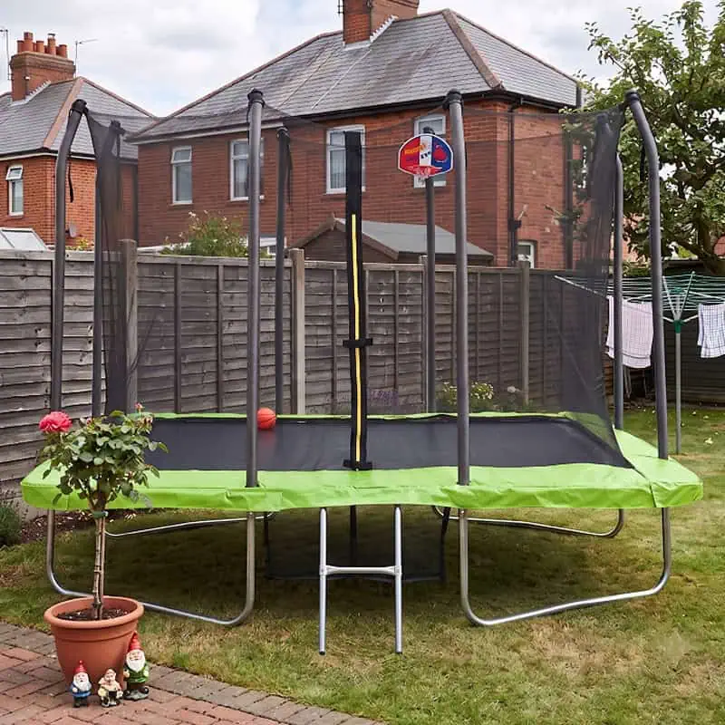 Mako 6x8ft Rectangular Trampoline with Safety Enclosure Green FREE Ladder Basketball Game & Shoe Tidy