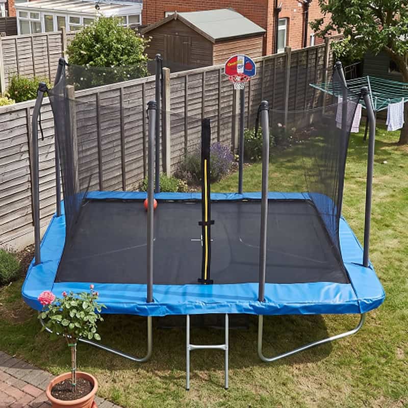 5x7ft Rectangular Trampoline with Safety Enclosure Blue FREE Ladder Basketball Game & Shoe Tidy