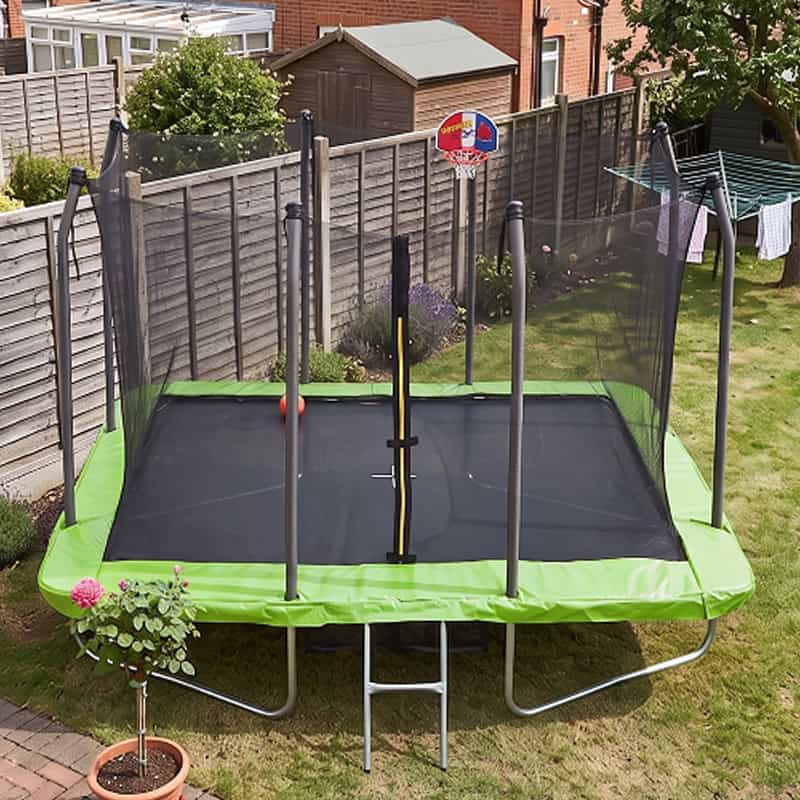 Big Air 5x7ft Rectangular Trampoline with Safety Enclosure Green FREE Ladder Basketball Game & Shoe Tidy