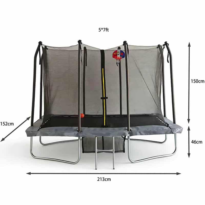 5x7ft Rectangular Trampoline with Safety Enclosure FREE Ladder Basketball Game & Shoe Tidy
