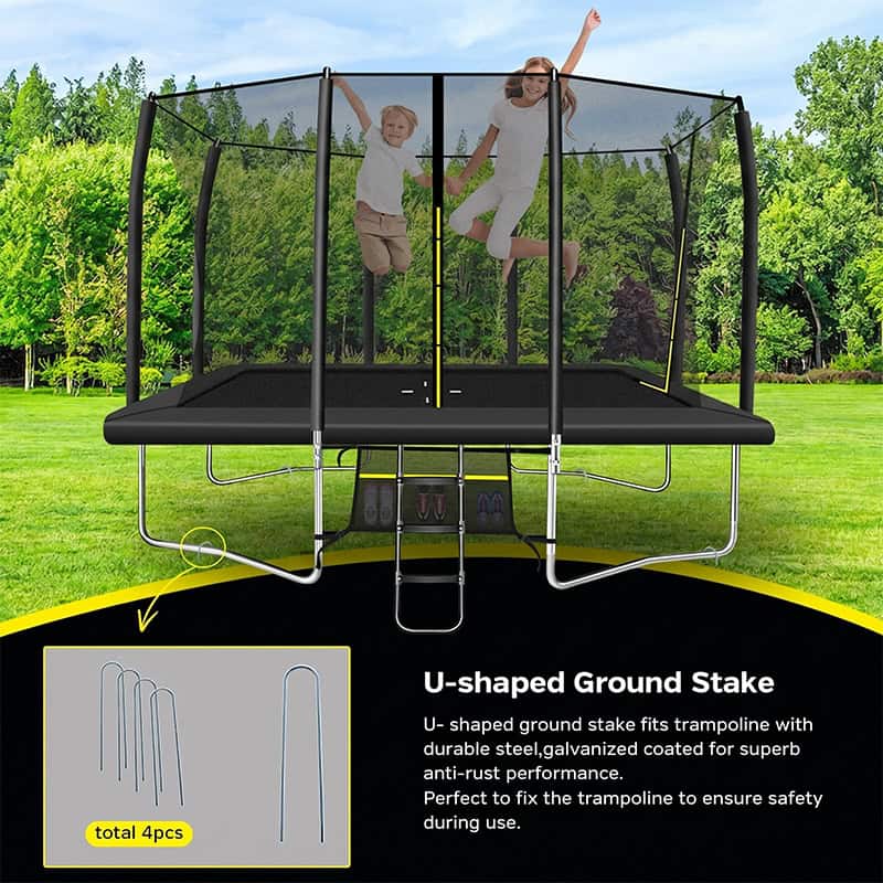 9x14ft Rectangular Trampoline with Safety Enclosure Black – Free Ladder & Shoe Tidy