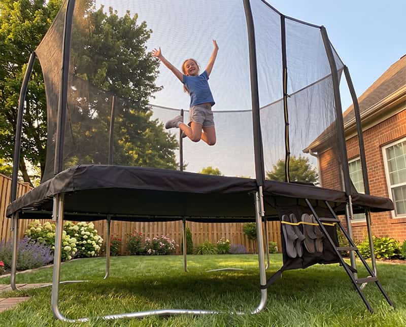 9x14ft Rectangular Trampoline with Safety Enclosure Black – Free Ladder & Shoe Tidy