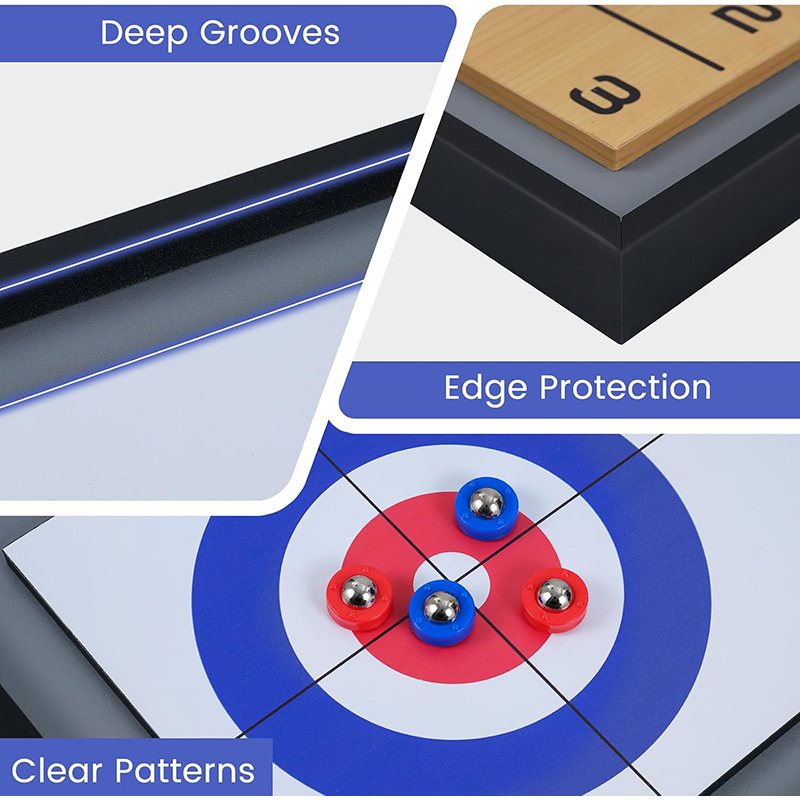 Mako 2-in-1 Wooden Shuffleboard & Curling Tabletop Board Game | 8 Pucks - Image 3